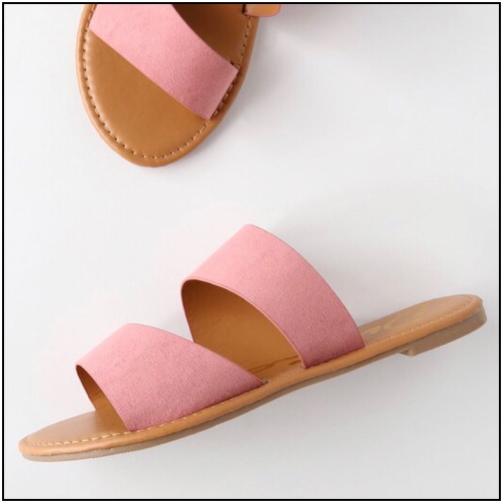 Kala Vella “Jimena” Ash Rose suede slides.